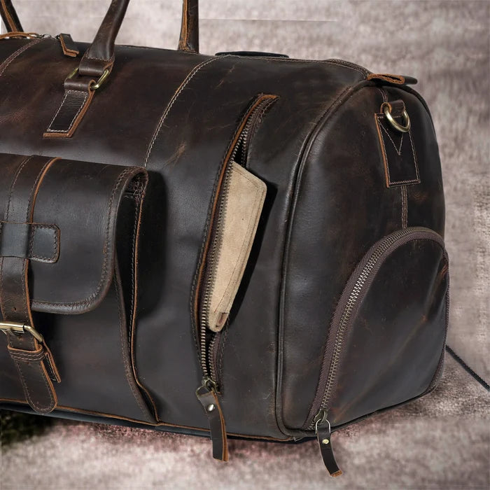 Mars Leather Duffel Bag For Men - Dark Brown