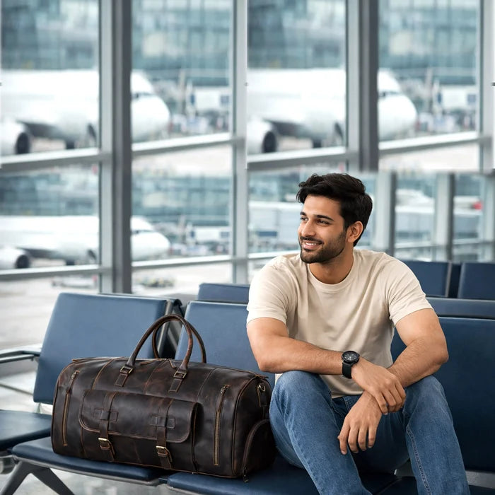 Mars Leather Duffel Bag For Men - Dark Brown