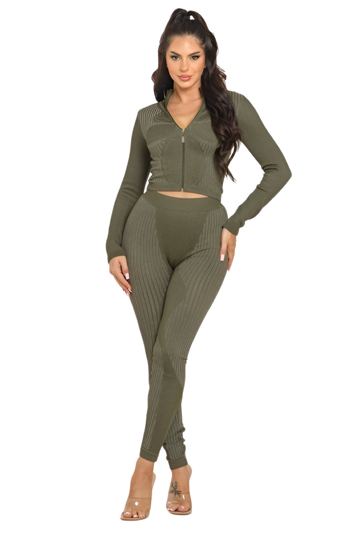Me Time - Seamless Long Sleeve Stretch Two Piece Lounge Streetwear Pants Set