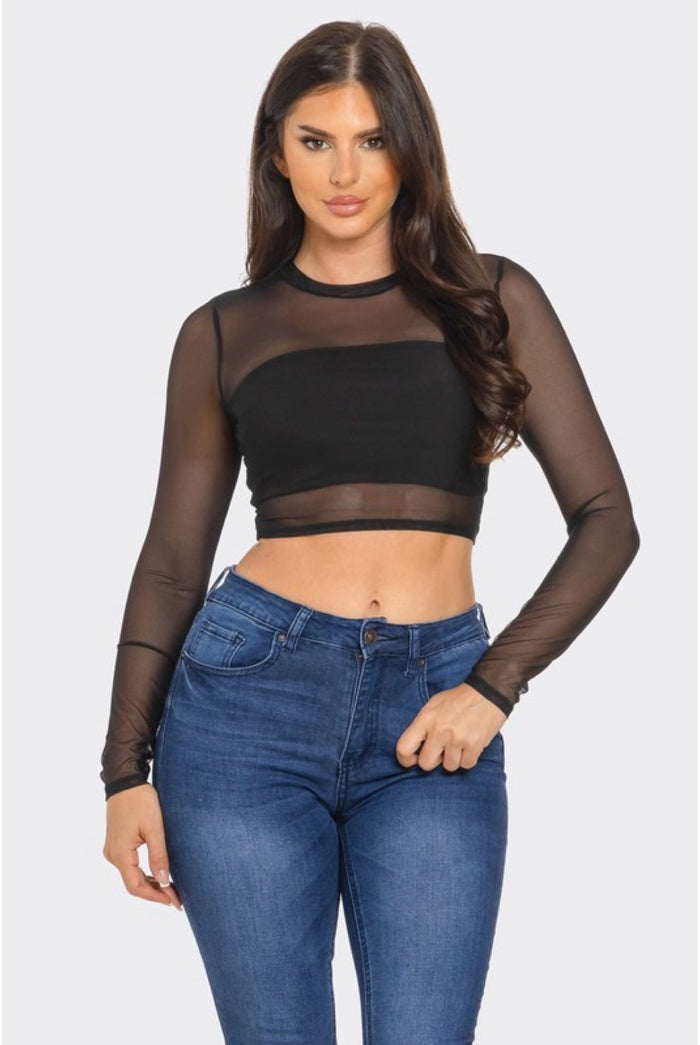 Meia......Mesh Long Sleeve Crop Top