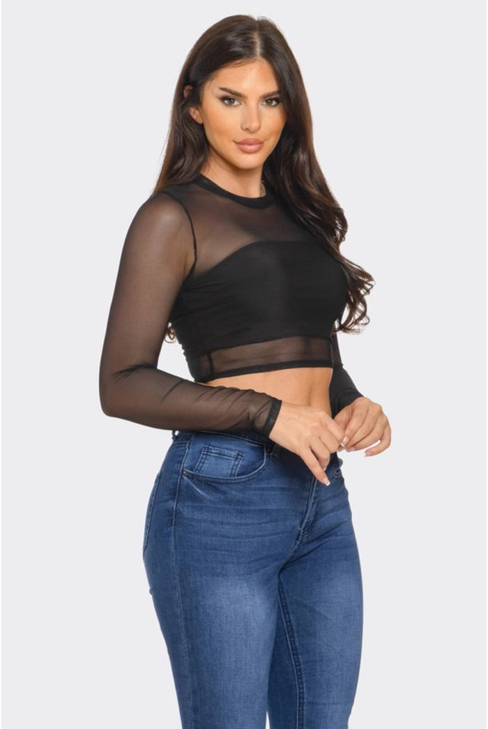 Meia......Mesh Long Sleeve Crop Top