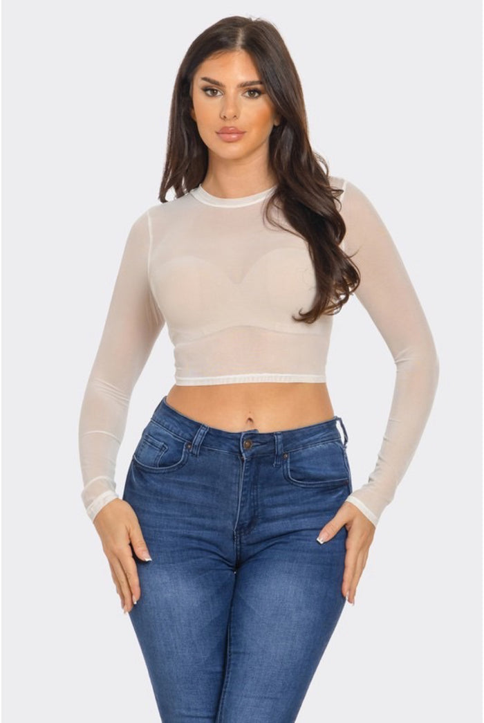 Meia......Mesh Long Sleeve Crop Top