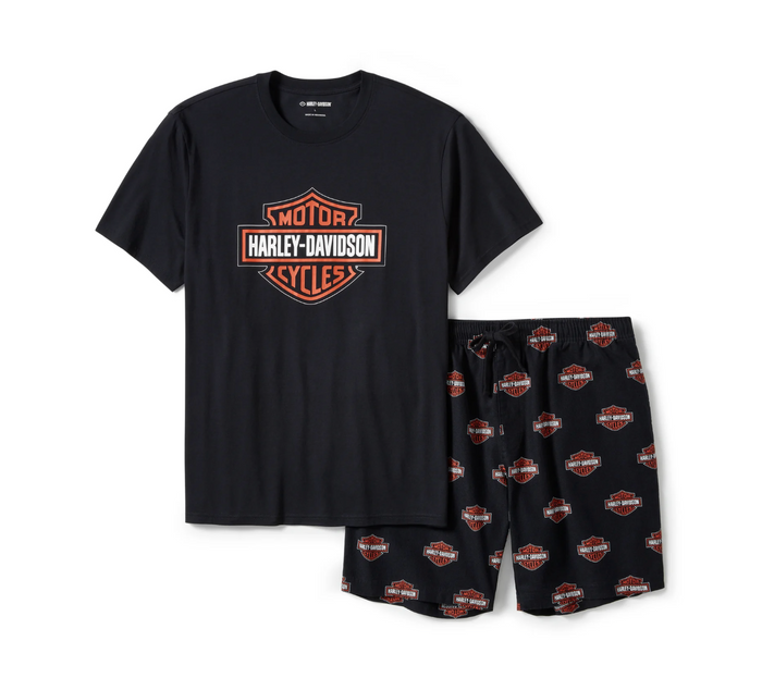 Men's Bar & Shield Print Pajama Shorts Set