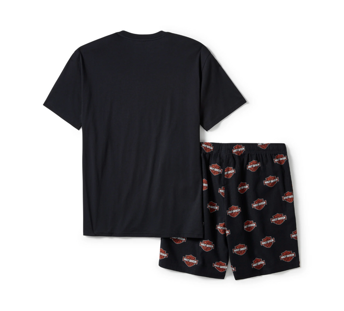 Men's Bar & Shield Print Pajama Shorts Set