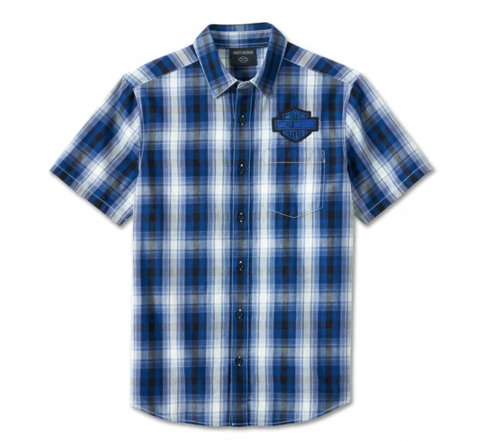 Men's Bar & Shield Short Sleeve Plaid Shirt