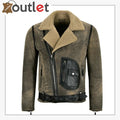 Mens RAF B3 sheepskin flying leather bomber jacket in brown with tall buckled shearling collar