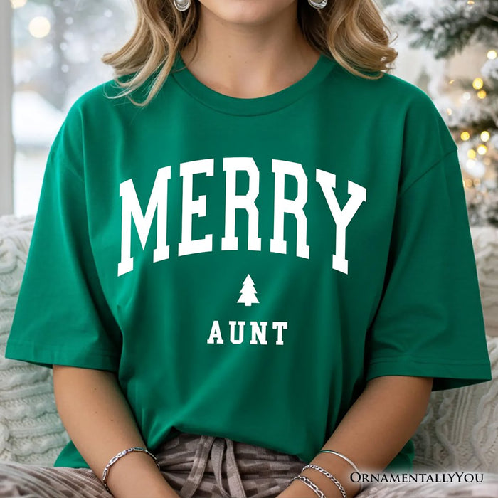 Merry Aunt Retro Christmas T-Shirt, Matching Family Holiday Tee T-Shirts OrnamentallyYou