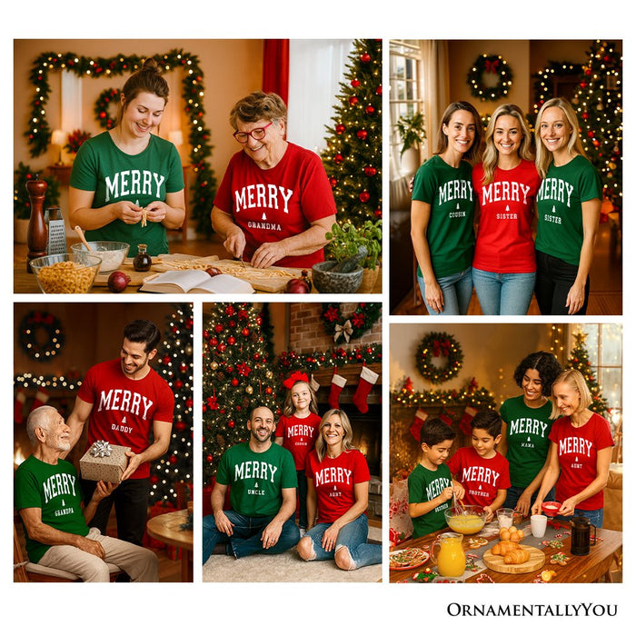 Merry Aunt Retro Christmas T-Shirt, Matching Family Holiday Tee T-Shirts OrnamentallyYou