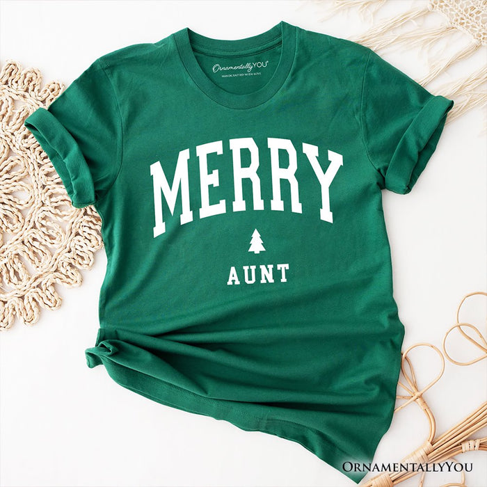 Merry Aunt Retro Christmas T-Shirt, Matching Family Holiday Tee T-Shirts OrnamentallyYou Evergreen XS