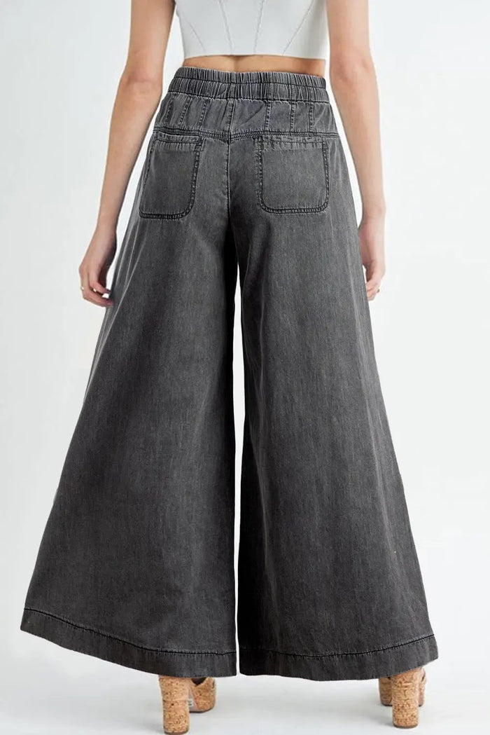 Shop Mineral Wash Button Fly Waist Wide Leg Jeans at eAura