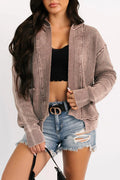 Mineral Wash Exposed Seam Patchwork Knit Open Cardigan