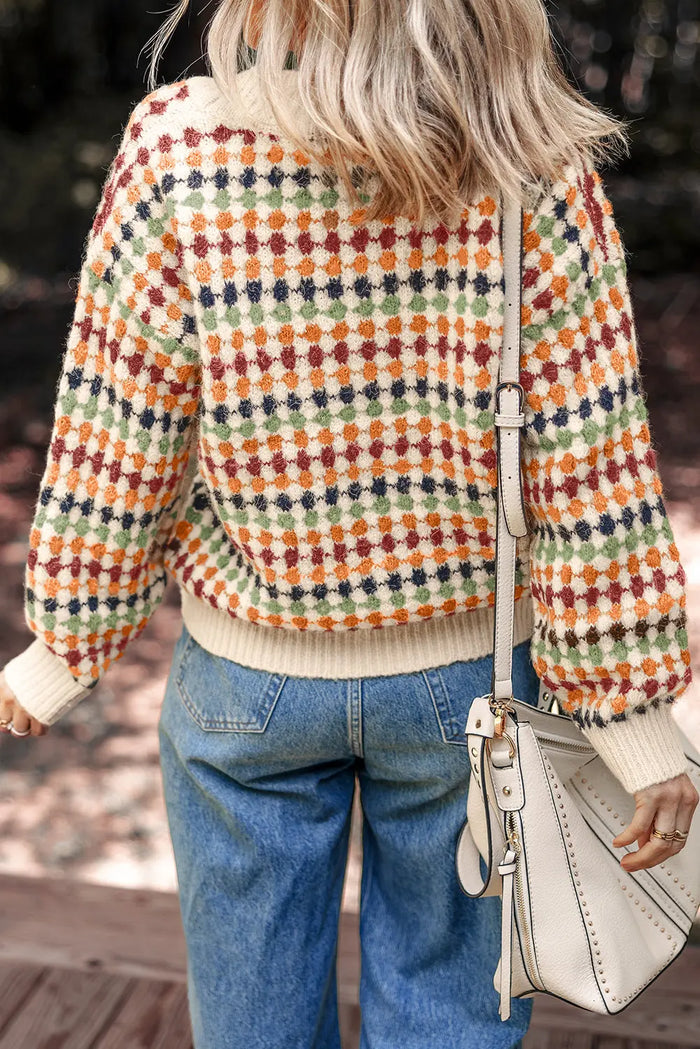 Multicolour Dotty Pattern Knit Button Front V-Neck Sweater Cardigan - Sweaters & Cardigans/Cardigans