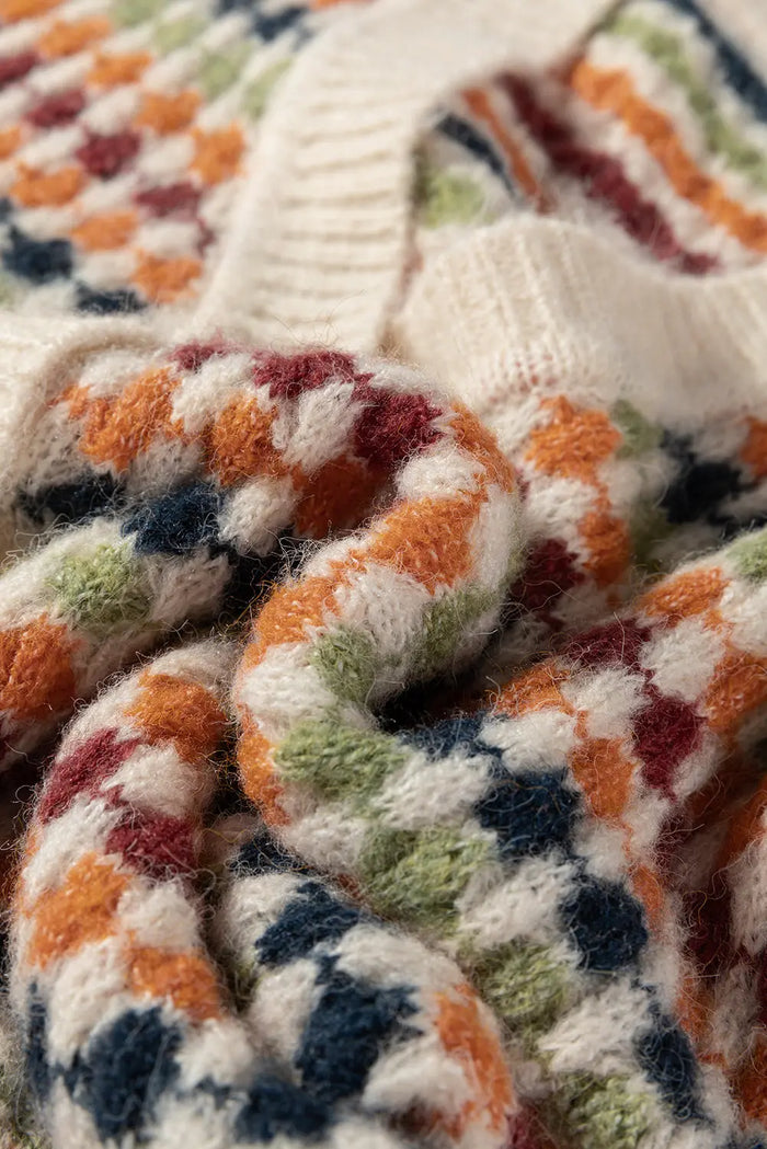 Multicolour Dotty Pattern Knit Button Front V-Neck Sweater Cardigan - Sweaters & Cardigans/Cardigans