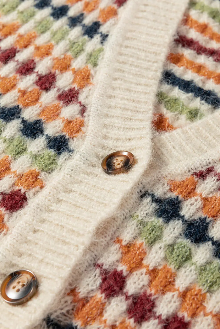 Multicolour Dotty Pattern Knit Button Front V-Neck Sweater Cardigan - Sweaters & Cardigans/Cardigans