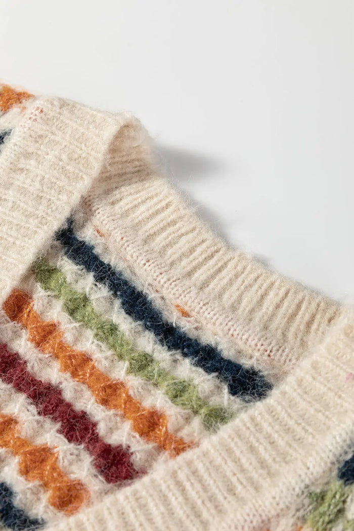 Multicolour Dotty Pattern Knit Button Front V-Neck Sweater Cardigan - Sweaters & Cardigans/Cardigans