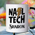 Nail Tech Leopard Lightning Personalized Mug, Retro Stylist Gift with Custom Name Personalized Ceramic Mug OrnamentallyYou White - Black Customized
