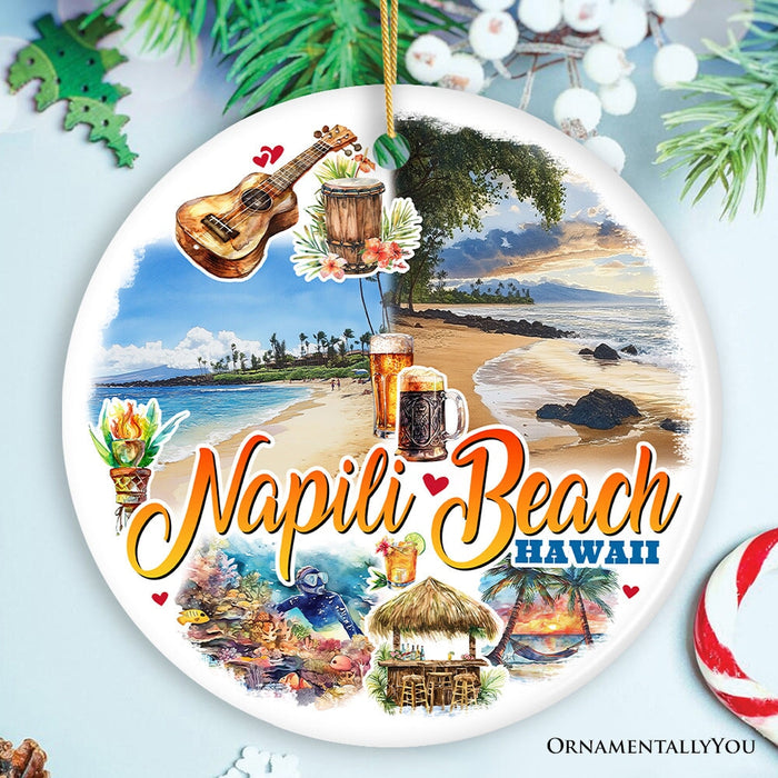 Napili Beach Hawaii Tropical Paradise Christmas Ornament, Hawaiian Islands Souvenir Ceramic Ornament OrnamentallyYou Circle