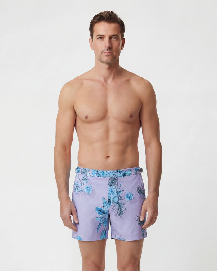 NEPTUNE MALI FLORAL LAVENDER MENS TAILORED SWIM SHORT