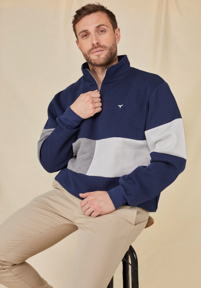 Norfolk Men's Quarter Zip Sweatshirt - Navy - Whale Of A Time Clothing