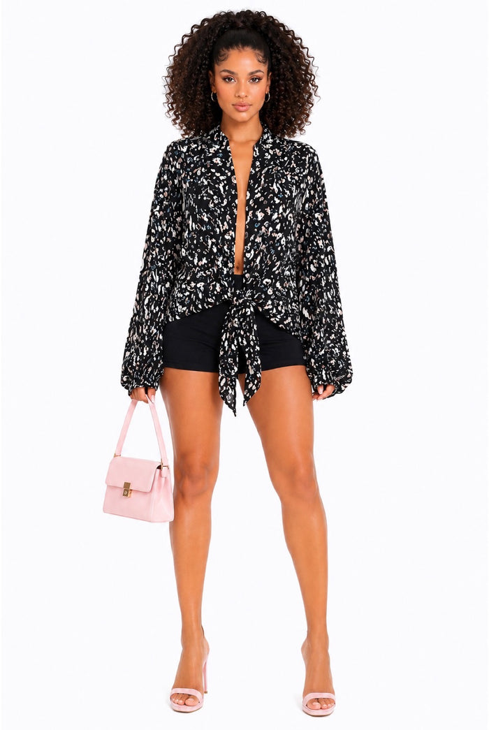 Not Too Casual - Chiffon Front Tie Oversized Top