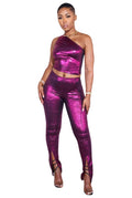Now That I Have Your Attention - Shiny Stretch Metallic Pants Set