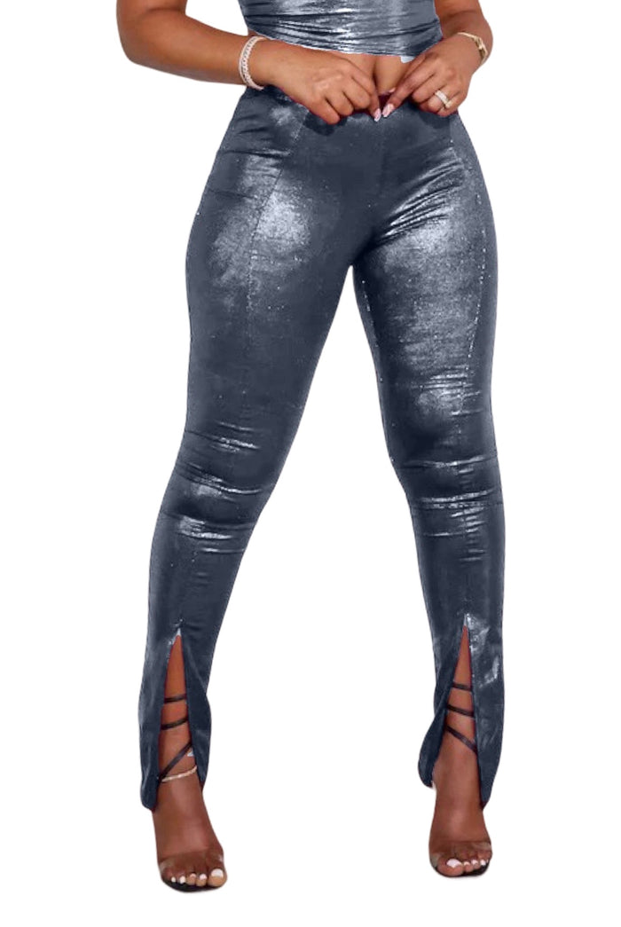 Now That I Have Your Attention - Shiny Stretch Metallic Pants Set