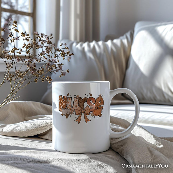 Nurse Coquette Autumn Personalized Mug, Cozy Fall Pumpkins Gift with Custom Name Personalized Ceramic Mug OrnamentallyYou