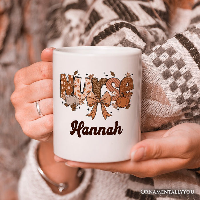 Nurse Coquette Autumn Personalized Mug, Cozy Fall Pumpkins Gift with Custom Name Personalized Ceramic Mug OrnamentallyYou