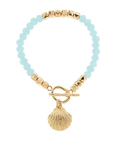 turquoise bracelet with gold clasp and shell charm