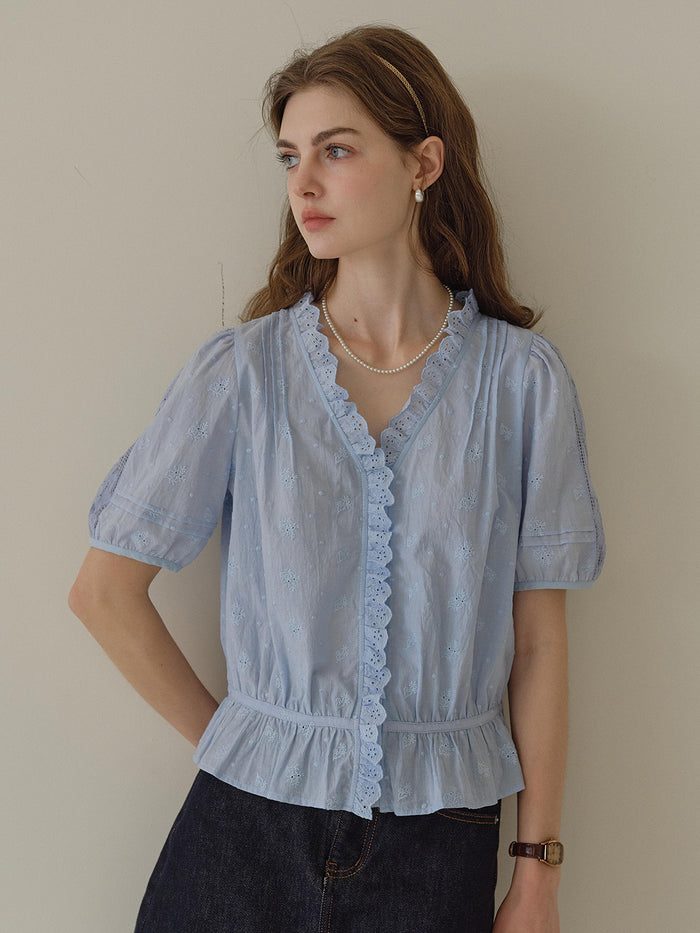 Olivia V- Neck 100%Cotton Blouse