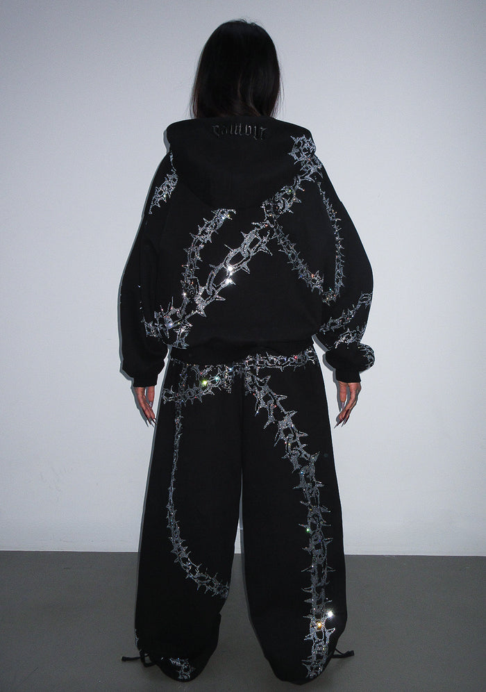 OMEN RHINESTONE OVERSIZED SWEATPANTS BLACK