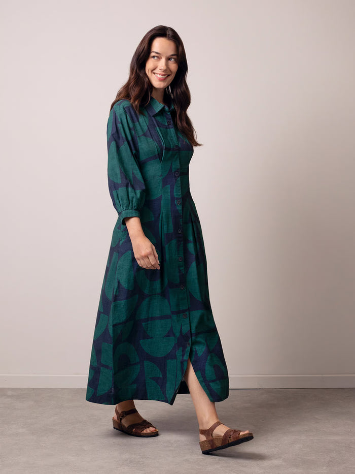 Organic Cotton Blend Pleat Detail Shirt Dress