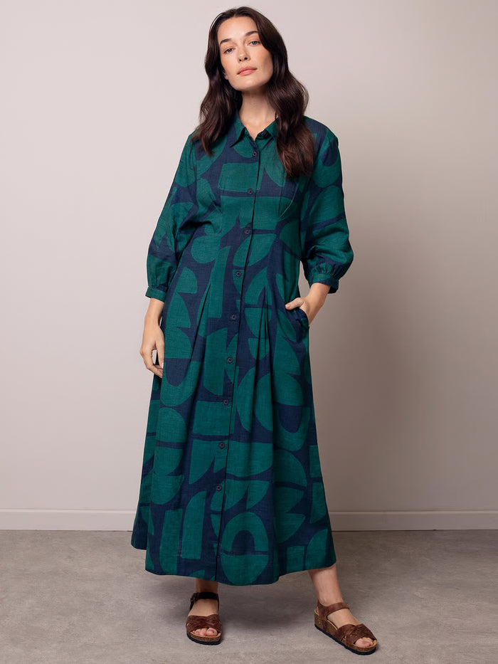 Organic Cotton Blend Pleat Detail Shirt Dress