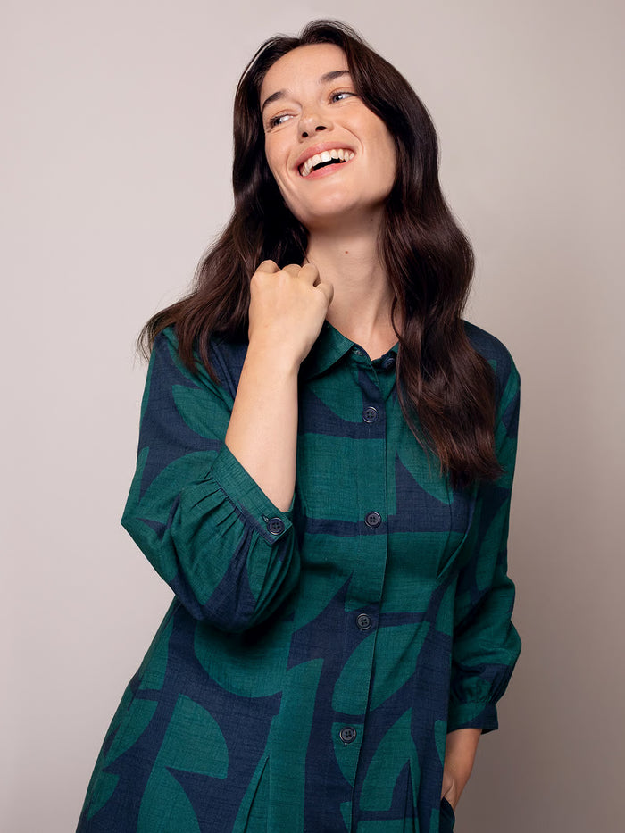 Organic Cotton Blend Pleat Detail Shirt Dress