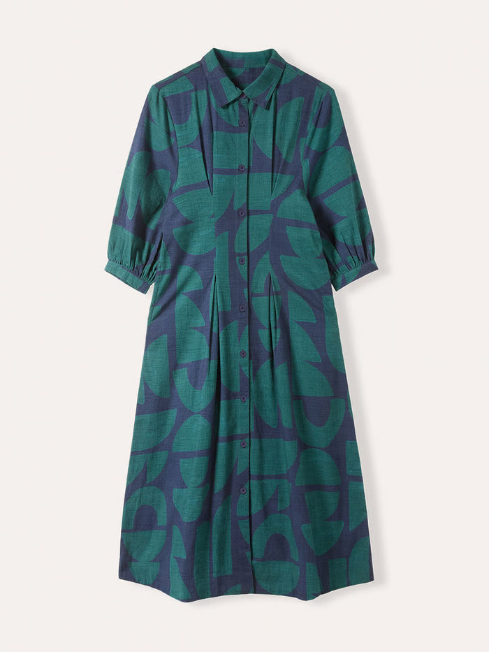 Organic Cotton Blend Pleat Detail Shirt Dress