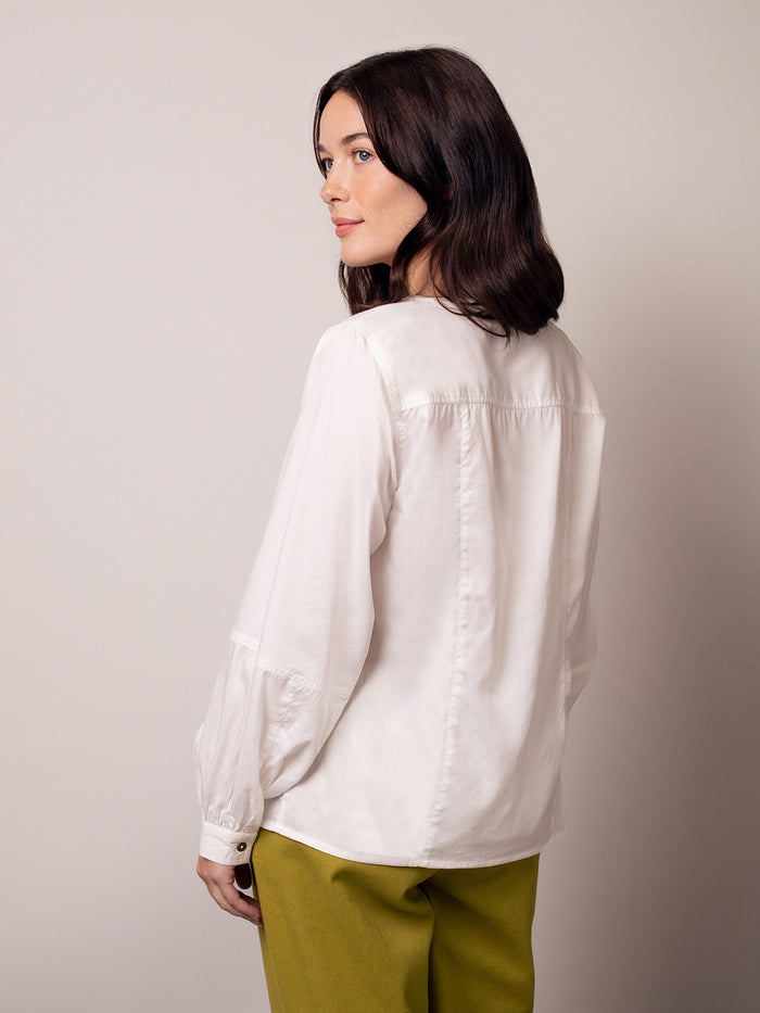 Organic Cotton Blend V Neck Button Through Blouse