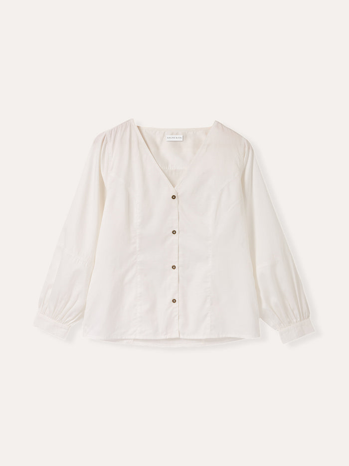 Organic Cotton Blend V Neck Button Through Blouse