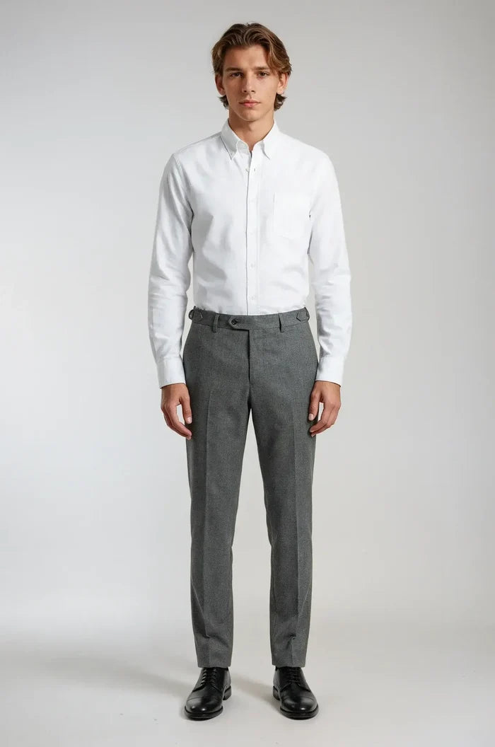 Oxford Button Down White Shirt – a crisp white shirt featuring a custom tailored fit with a classic button-down collar, crafted for versatile smart-casual and formal sophistication.