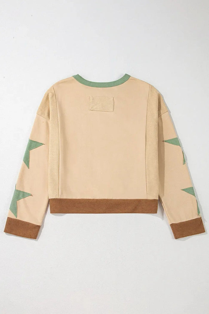 Shop Parchment Star Patchwork Exposed Seam Oversized Sweatshirt at eAura
