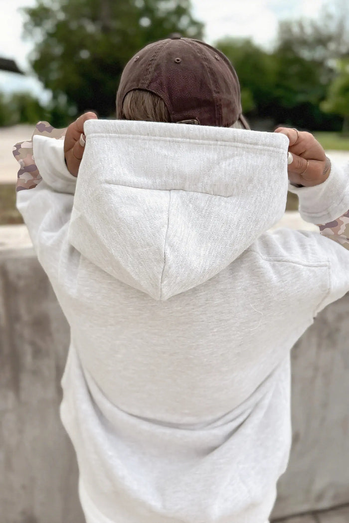 Patchwork Camo Long Sleeve Hoodie – Light Grey