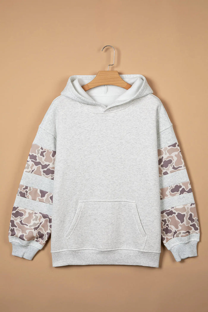 Patchwork Camo Long Sleeve Hoodie – Light Grey