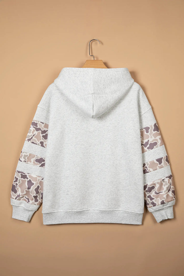 Patchwork Camo Long Sleeve Hoodie – Light Grey