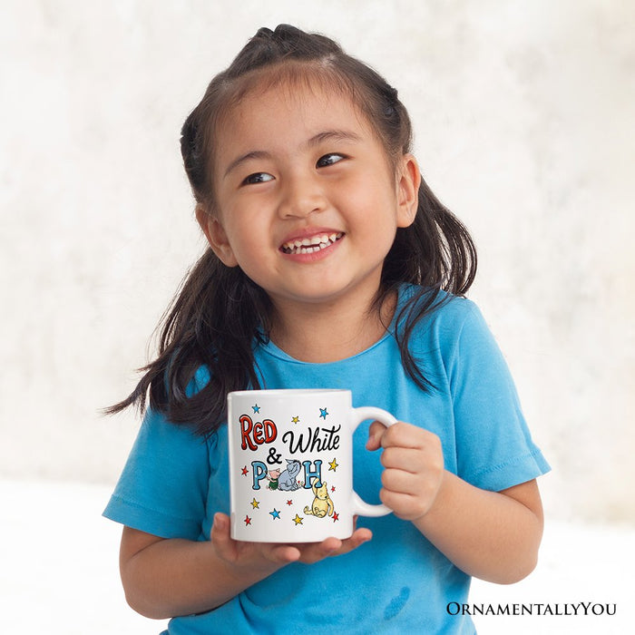 Patriotic 4th of July Winnie-the-Pooh Personalized Mug, 1926 A.A. Milne Red White & Proud Gift with Custom Name Personalized Ceramic Mug OrnamentallyYou