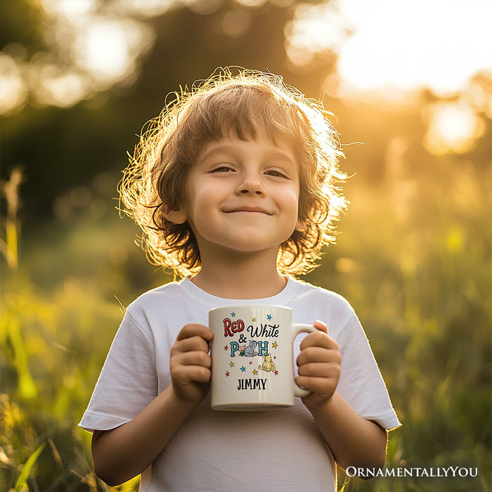 Patriotic 4th of July Winnie-the-Pooh Personalized Mug, 1926 A.A. Milne Red White & Proud Gift with Custom Name Personalized Ceramic Mug OrnamentallyYou
