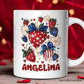 Patriotic Boho Strawberries Bouquet Personalized Mug, 4th of July Gift with Custom Name Personalized Ceramic Mug OrnamentallyYou Customized