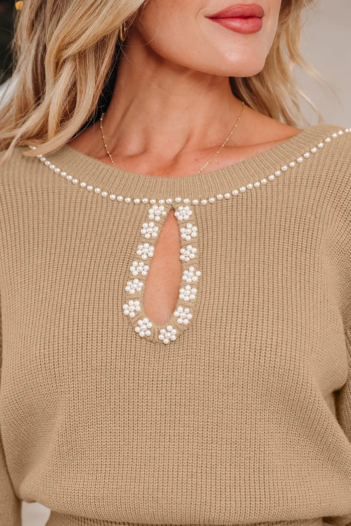 Pearl Embellished Keyhole Ribbed Sweater Dress - Occasionwear/party dress