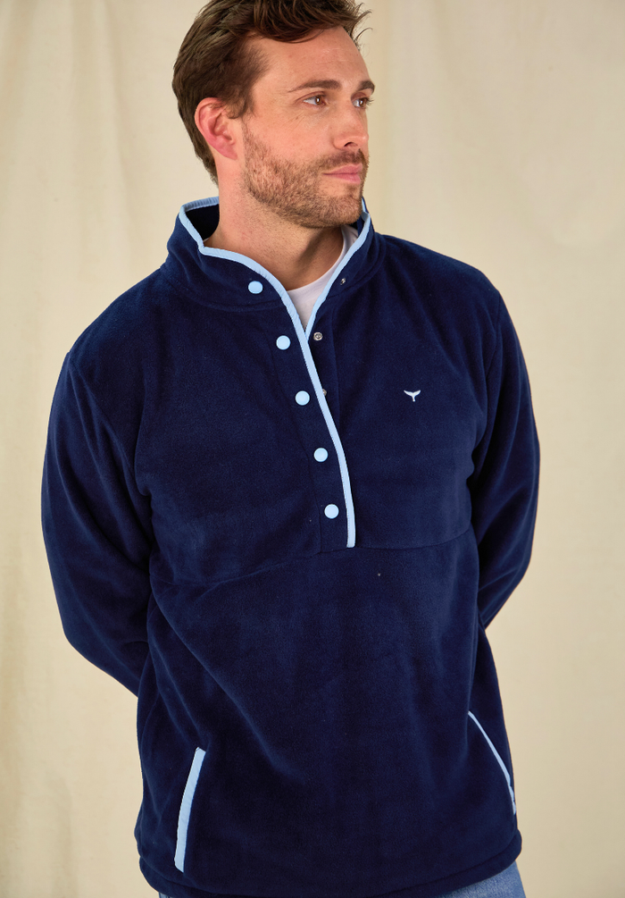Pembroke Men's Pullover Fleece - Navy & Light Blue