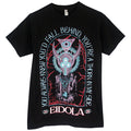 Black t-shirt by Eidola with a detailed, surreal horned mechanical figure and geometric patterns. Text: YOU ALWAYS KNEW YOU’D FALL BEHIND, YOU’RE A THORN AT MY SIDE. “EIDOLA” and “20 26 persevere” at the bottom.
