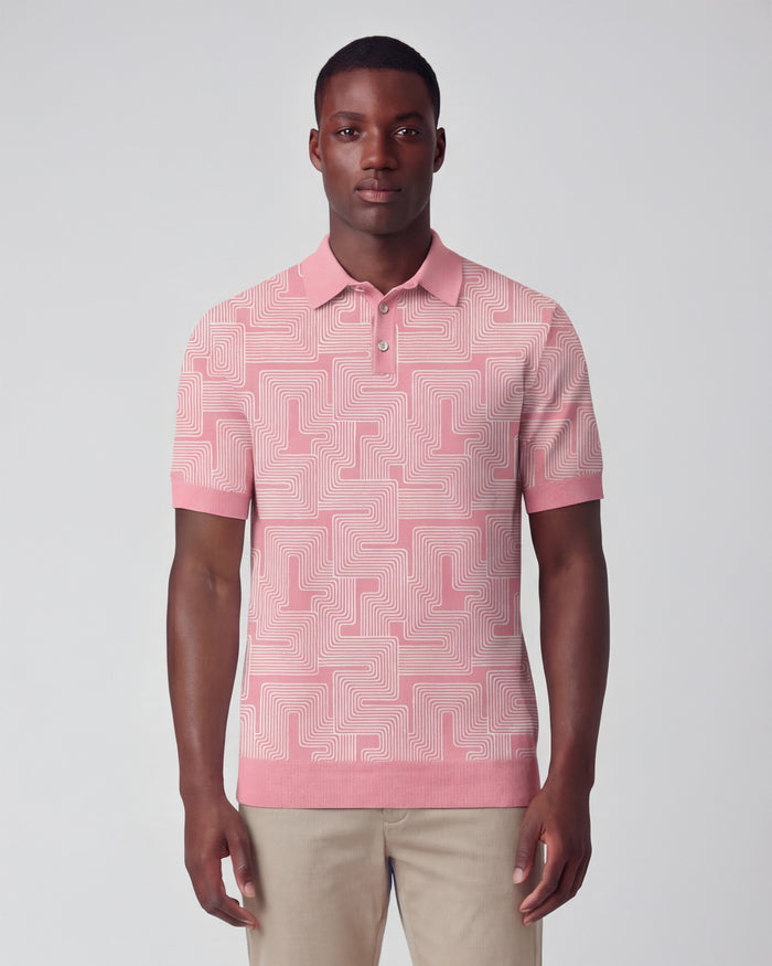 PILGRIM INTER TWINE PINK MENS MERINO SILK CASHMERE POLO