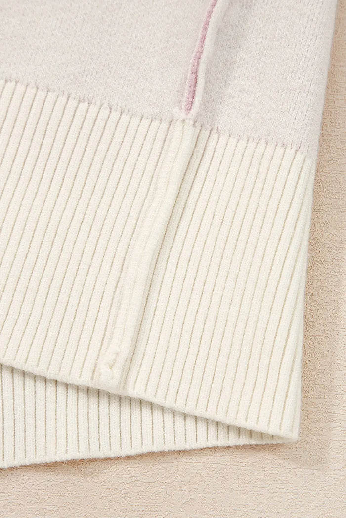 Pink Bow Print Ribbed Trim Exposed Seam Drop Shoulder Loose Sweater - Sweaters & Cardigans/Sweaters